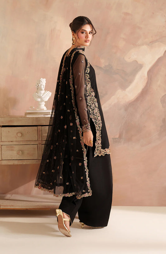 Iznik Chinon Chiffon Embroidered Net Unstitched 3 Piece Suit - CC-77 - IZN25CHN - Black - Formals Collection