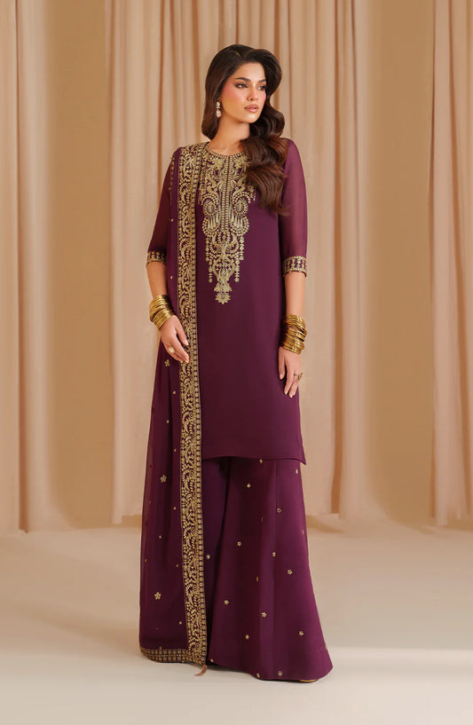 Iznik Chinon Chiffon Embroidered Chiffon Unstitched 3 Piece Suit - CC-76 - IZN25CHN - Purple - Formals Collection