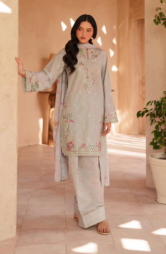 Iznik Festive Embroidered Lawn Unstitched 3 Piece Suit - EL-12 - IZN26EID - Grey - Eid Collection