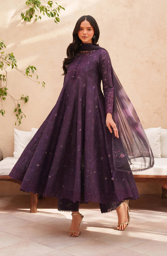 Iznik Festive Embroidered Lawn Unstitched 3 Piece Suit - EL-08 - IZN26EID - Purple - Eid Collection