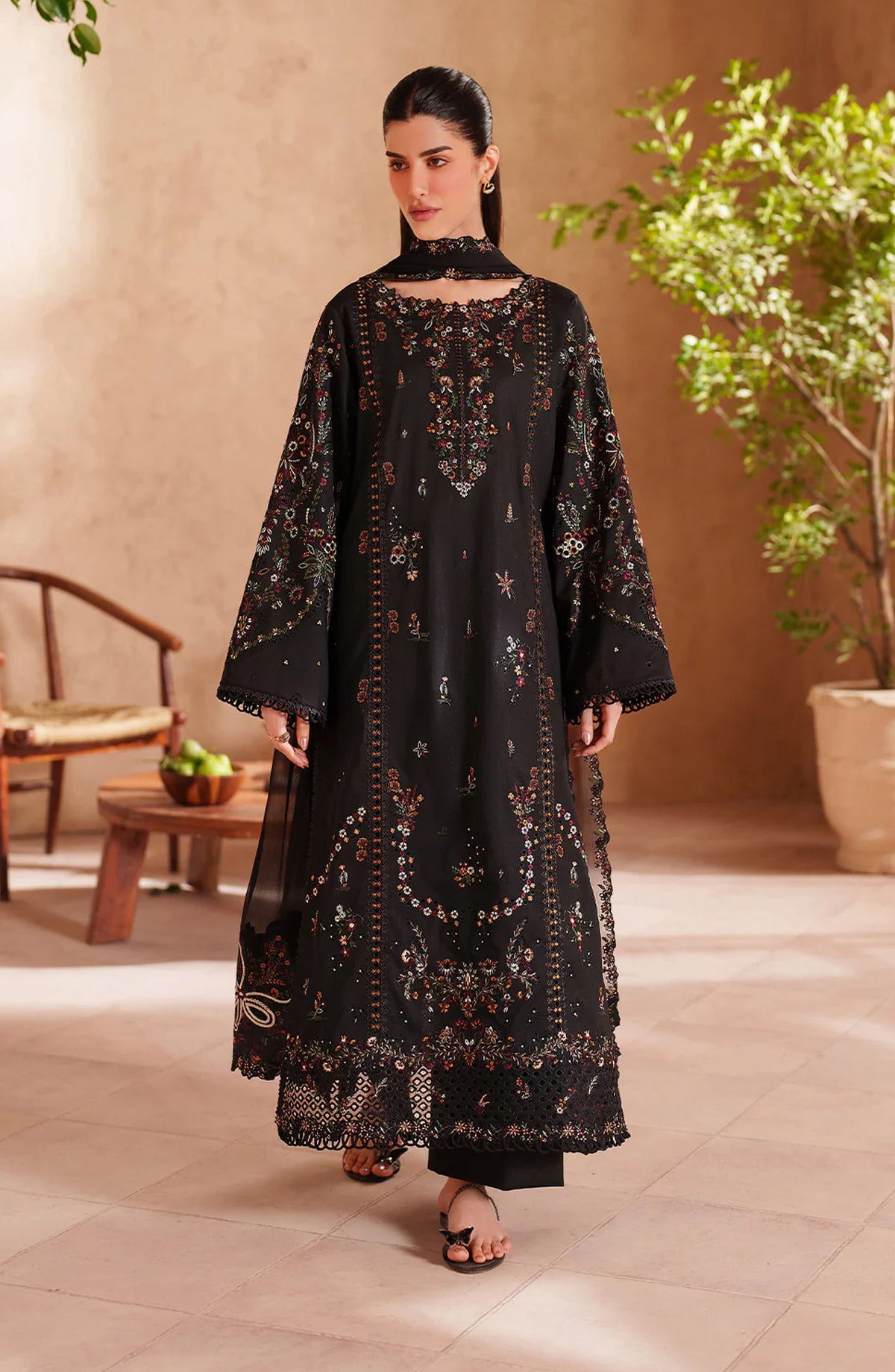 Iznik Festive Embroidered Lawn Unstitched 3 Piece Suit - EL-07 - IZN26EID - Black - Eid Collection