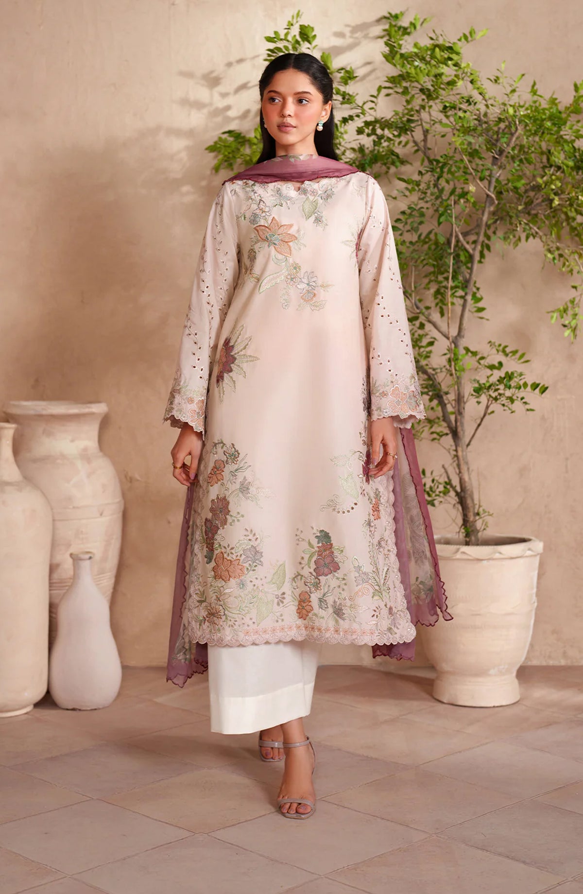 Iznik Festive Embroidered Lawn Unstitched 3 Piece Suit - EL-04 - IZN26EID - Peach - Eid Collection