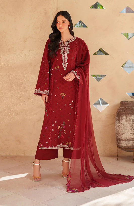 Iznik Festive Embroidered Lawn Unstitched 3 Piece Suit - EL-02 - IZN26EID - Red - Eid Collection