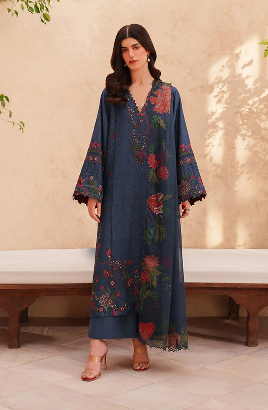 Iznik Festive Embroidered Lawn Unstitched 3 Piece Suit - EL-01 - IZN26EID - Blue - Eid Collection