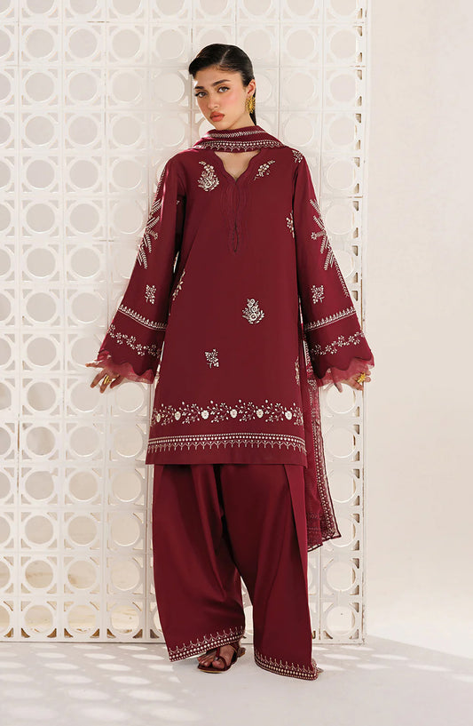 Iznik Exclusive Embroidered Lawn Unstitched 3 Piece Suit - UE-682 - IZN26XCL - Maroon - Summer Collection
