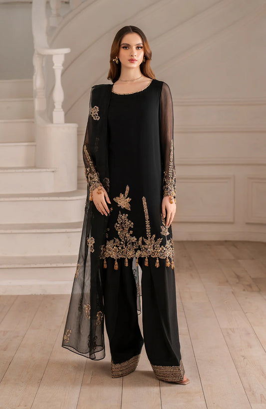 Iznik Exclusive Formals Embroidered Chiffon Unstitched 3 Piece Suit - UE-417 - IZN25ECF - Black - Festive Collection