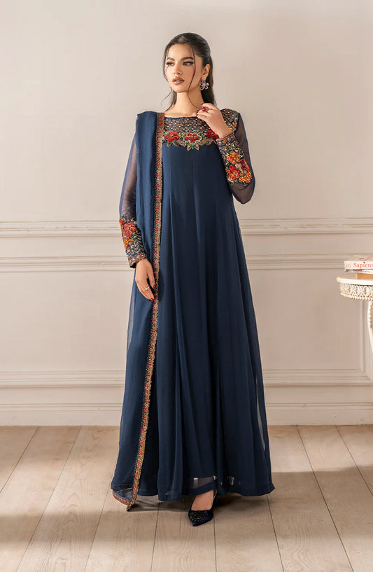 Iznik Exclusive Formals Embroidered Chiffon Unstitched 3 Piece Suit - UE-412 - IZN25ECF - Blue - Festive Collection