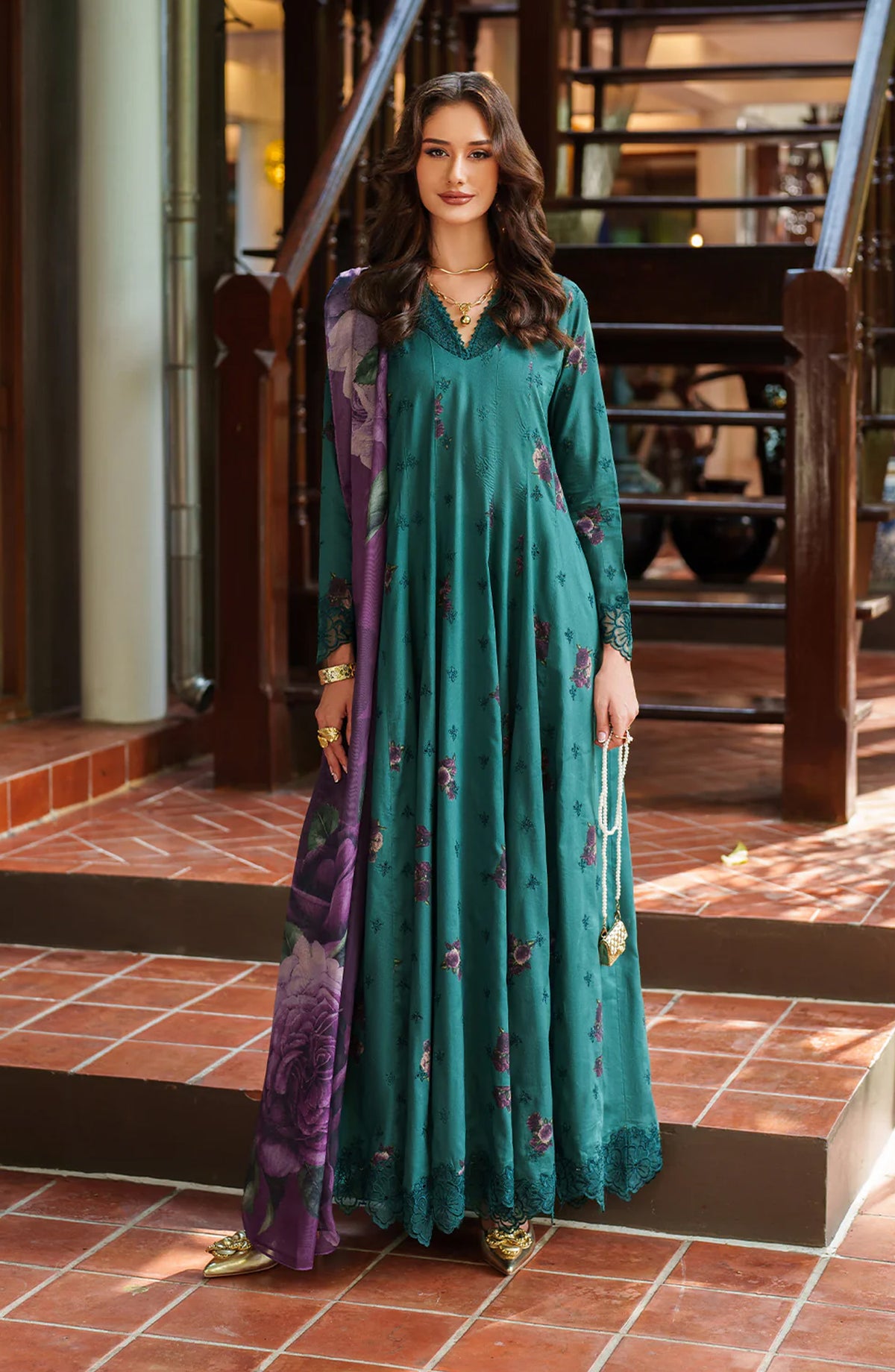 Iznik Exclusive Embroidered Lawn Unstitched 3 Piece Suit - UE-524 - IZN26EL - Teal Green - Summer Collection