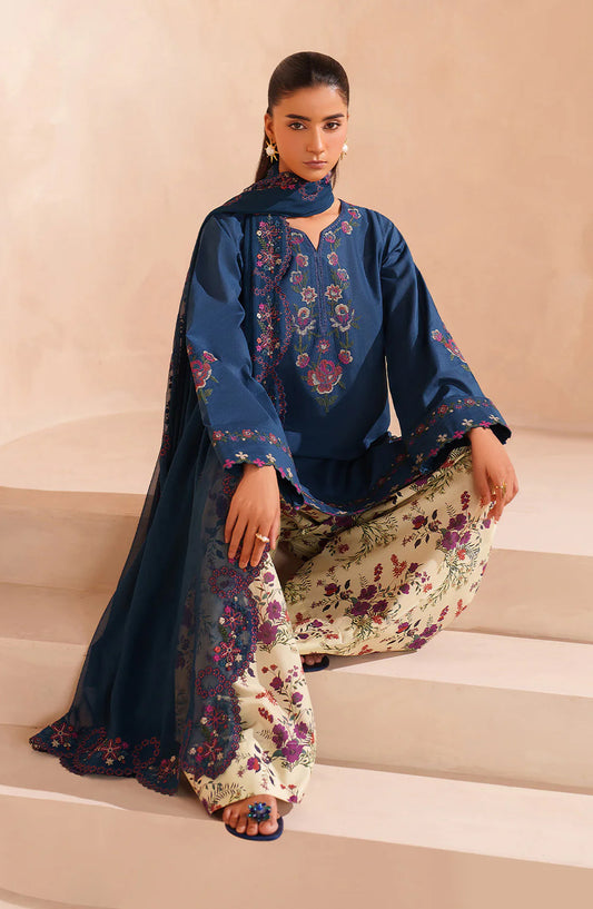 Iznik Exclusive Embroidered Lawn Unstitched 3 Piece Suit - UE-607 - IZN26RM - Blue - Ramadan Collection