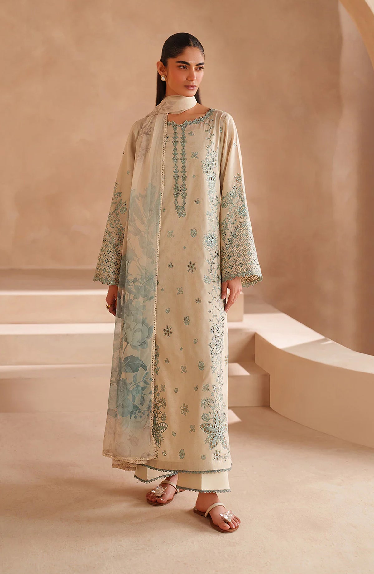 Iznik Exclusive Embroidered Lawn Unstitched 3 Piece Suit - UE-605 - IZN26RM - Fawn - Ramadan Collection