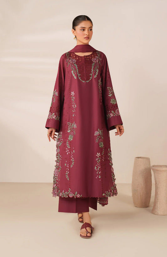 Iznik Exclusive Embroidered Lawn Unstitched 3 Piece Suit - UE-610 - IZN26RM - Maroon - Ramadan Collection