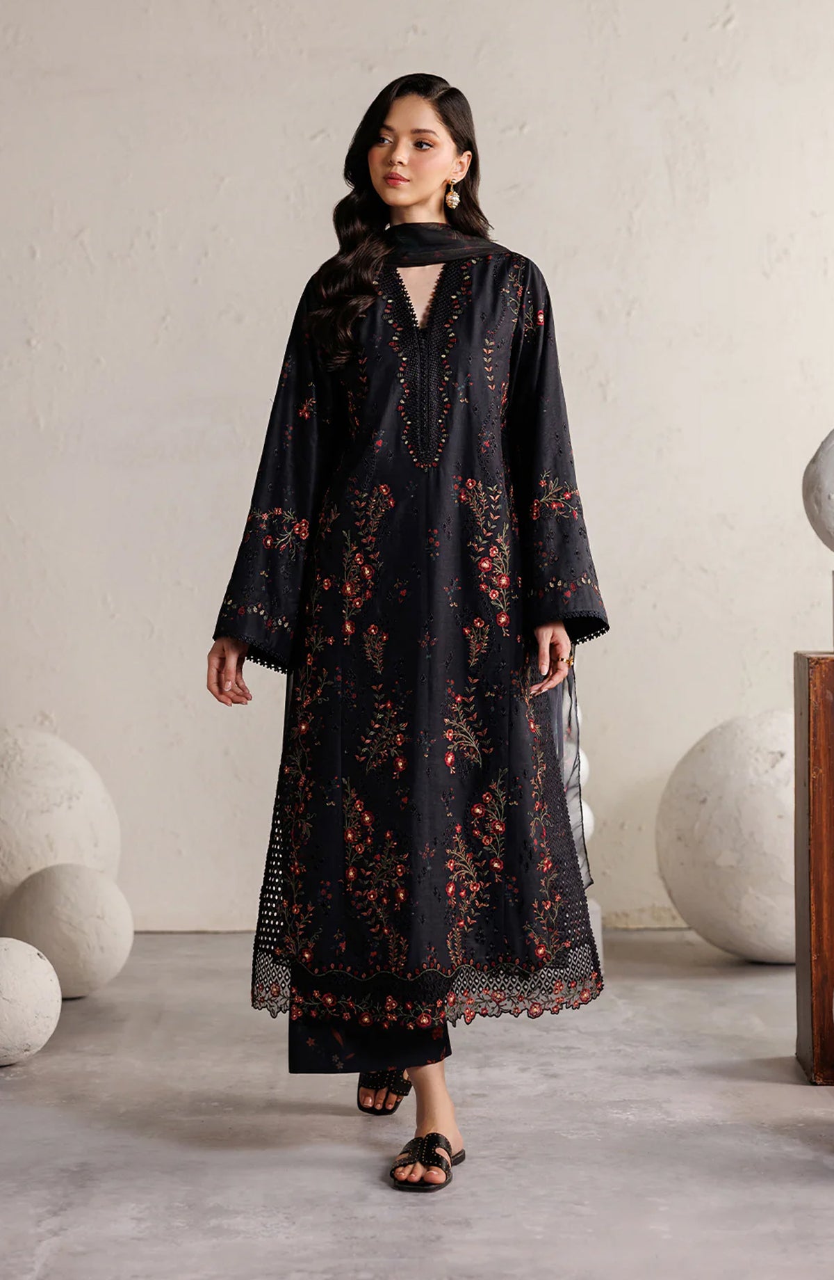 Iznik Festive Embroidered Lawn Unstitched 3 Piece Suit - IBE-11 - IZN26FSL - Black - Summer Collection