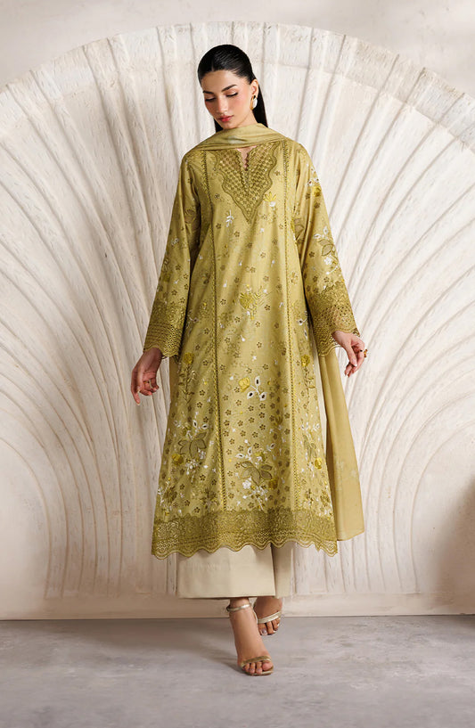 Iznik Festive Embroidered Lawn Unstitched 3 Piece Suit - IBE-09 - IZN26FSL - Mustard - Summer Collection