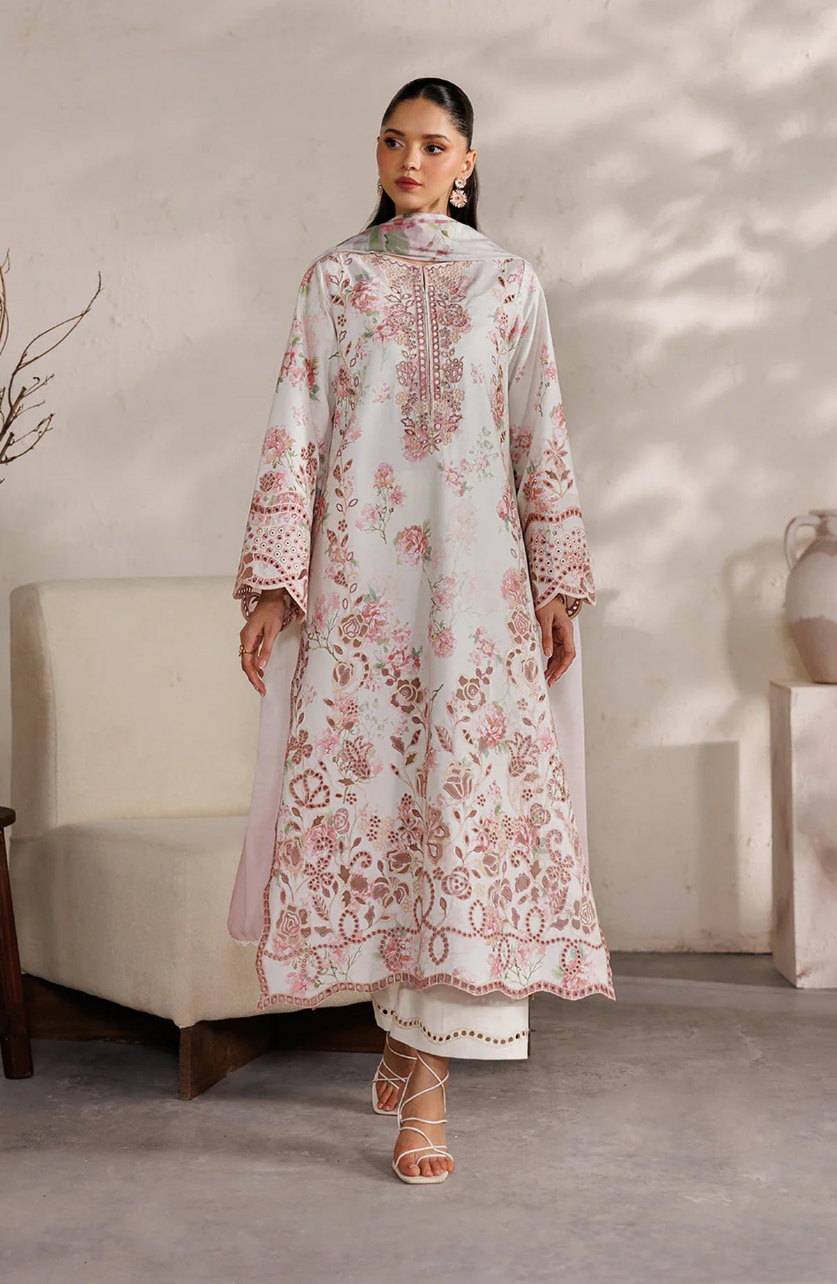 Iznik Festive Embroidered Lawn Unstitched 3 Piece Suit - IBE-04 - IZN26FSL - White - Summer Collection