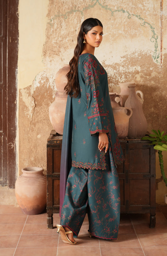 Iznik Pre Fall Embroidered Linen Unstitched 3 Piece Suit - IPF-01 - IZN25PFL - Blue - Winter Collection