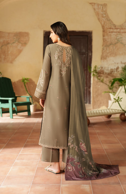 Iznik Pre Fall Embroidered Linen Unstitched 3 Piece Suit - IPF-02 - IZN25PFL - Brown - Winter Collection