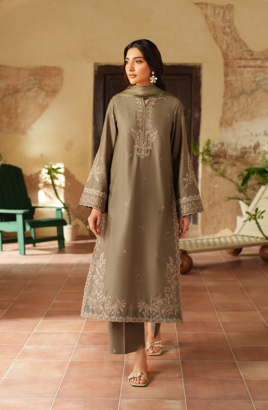 Iznik Pre Fall Embroidered Linen Unstitched 3 Piece Suit - IPF-02 - IZN25PFL - Brown - Winter Collection