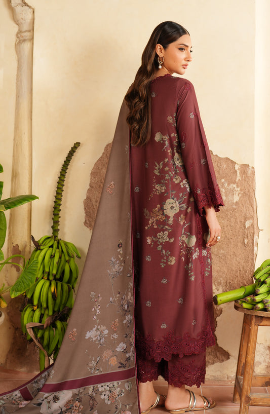 Iznik Pre Fall Embroidered Linen Unstitched 3 Piece Suit - IPF-03 - IZN25PFL - Maroon - Winter Collection