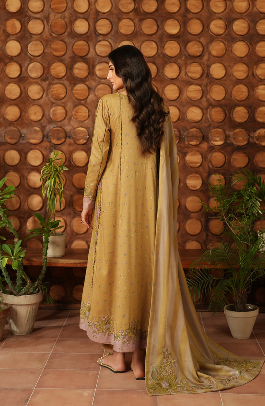 Iznik Pre Fall Embroidered Linen Unstitched 3 Piece Suit - IPF-04 - IZN25PFL - Mustard - Winter Collection