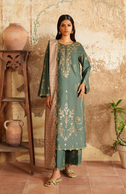 Iznik Pre Fall Embroidered Linen Unstitched 3 Piece Suit - IPF-05 - IZN25PFL - Green - Winter Collection