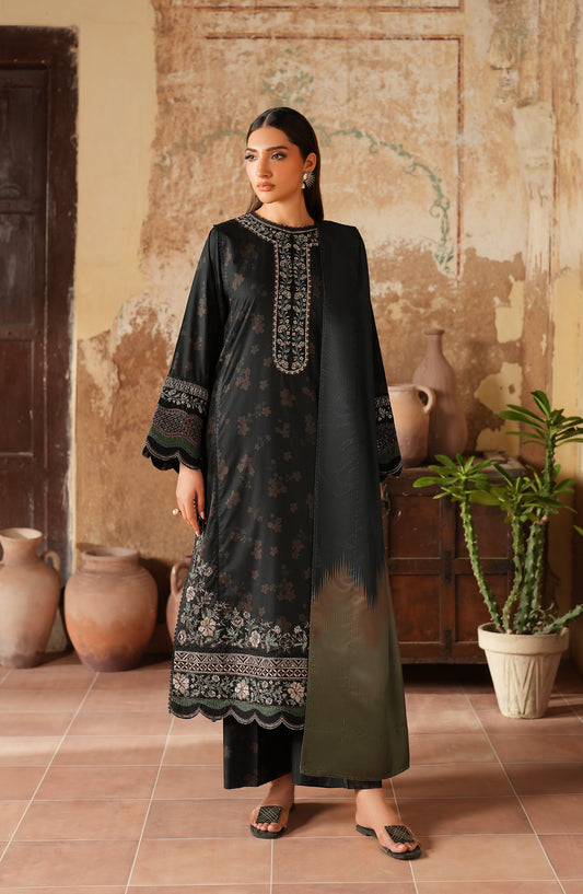 Iznik Pre Fall Embroidered Linen Unstitched 3 Piece Suit - IPF-06 - IZN25PFL - Black - Winter Collection