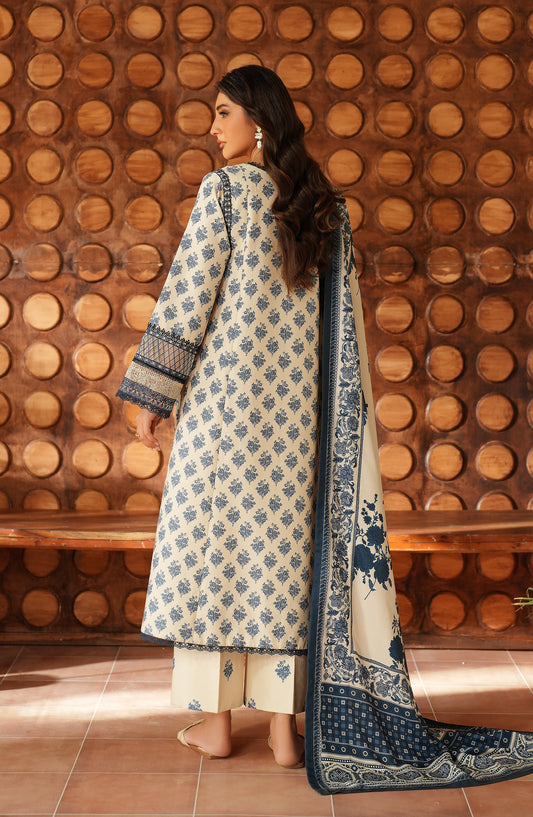 Iznik Pre Fall Embroidered Linen Unstitched 3 Piece Suit - IPF-07 - IZN25PFL - Cream - Winter Collection