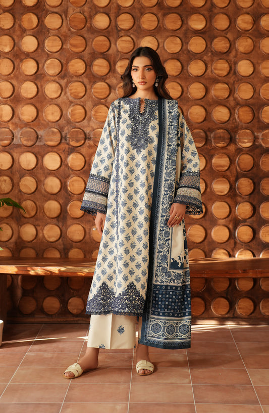 Iznik Pre Fall Embroidered Linen Unstitched 3 Piece Suit - IPF-07 - IZN25PFL - Cream - Winter Collection