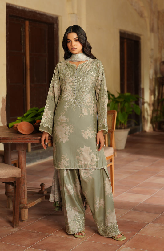Iznik Pre Fall Embroidered Linen Unstitched 3 Piece Suit - IPF-08 - IZN25PFL - Green - Winter Collection