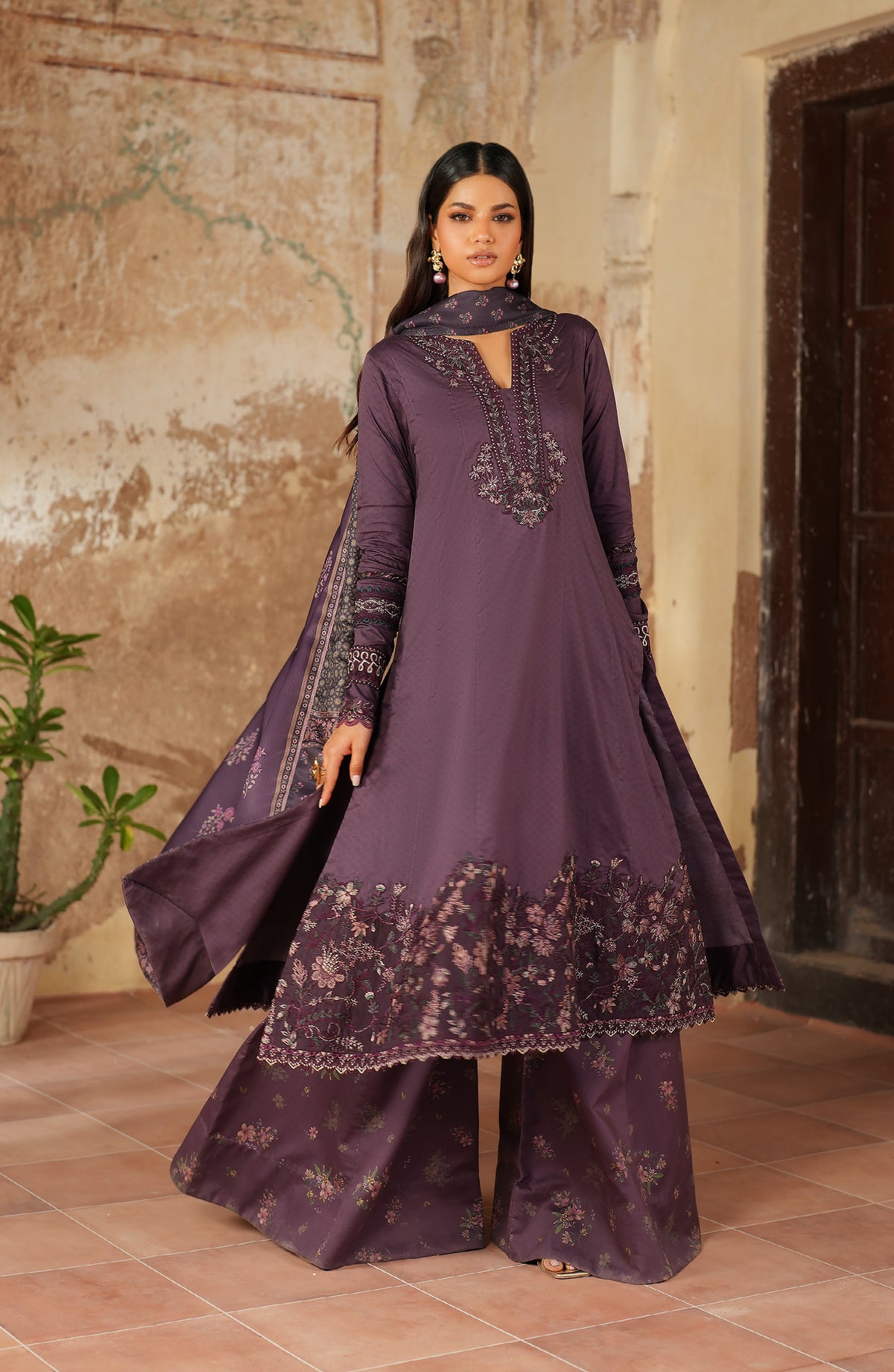 Iznik Pre Fall Embroidered Linen Unstitched 3 Piece Suit - IPF-11 - IZN25PFL - Purple - Winter Collection