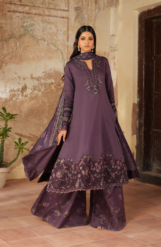 Iznik Pre Fall Embroidered Linen Unstitched 3 Piece Suit - IPF-11 - IZN25PFL - Purple - Winter Collection