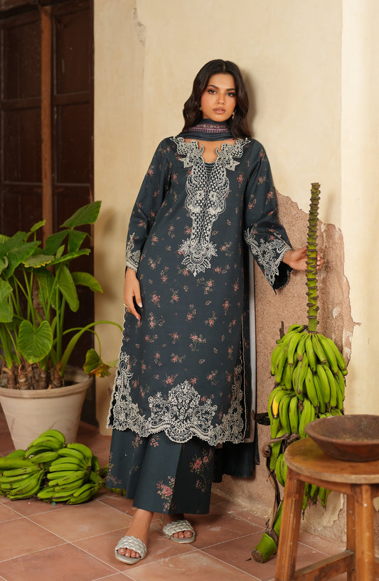Iznik Pre Fall Embroidered Linen Unstitched 3 Piece Suit - IPF-12 - IZN25PFL - Blue - Winter Collection
