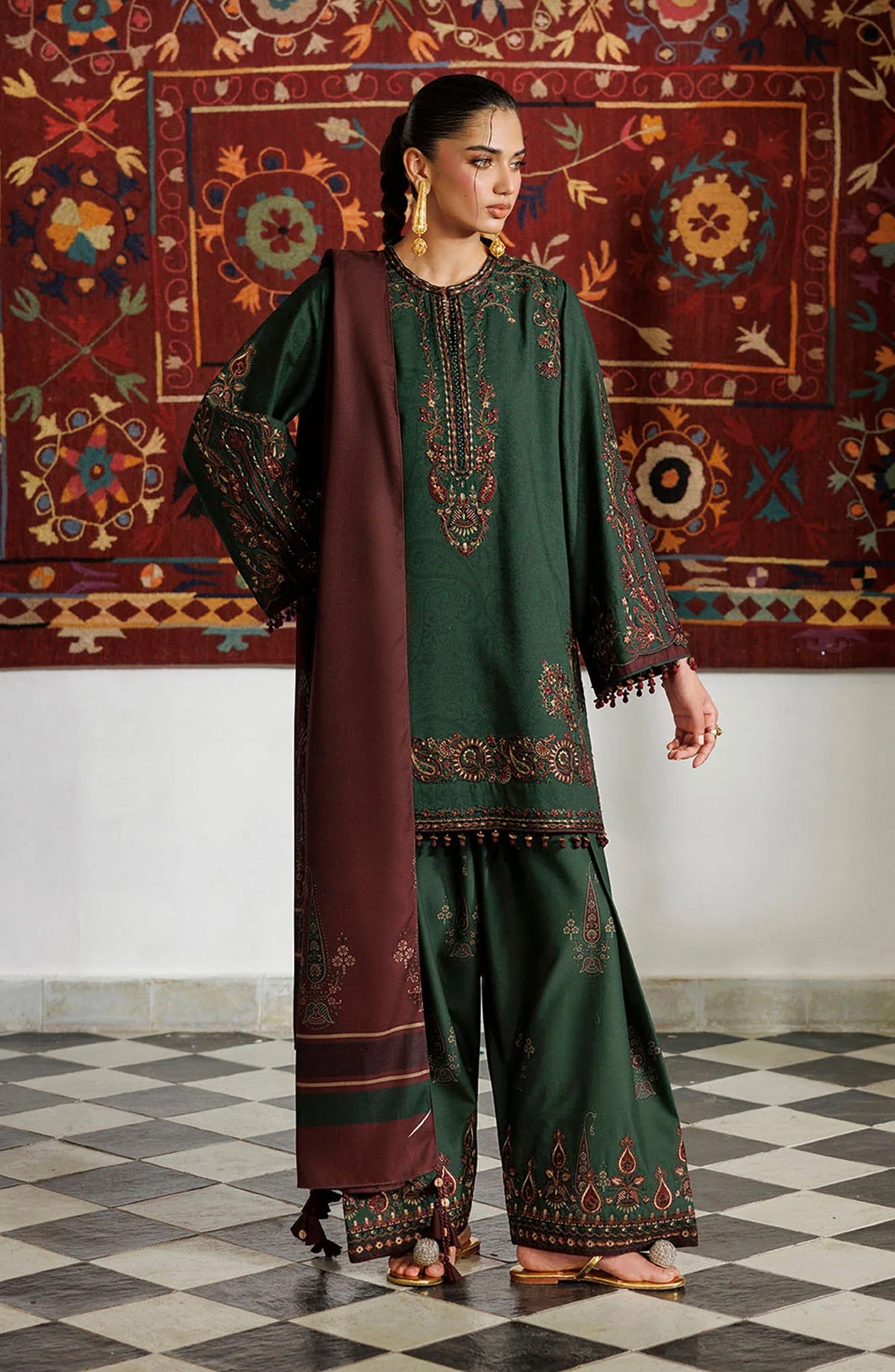 Iznik Pre Fall Embroidered Viscose Linen Unstitched 3 Piece Suit - IPF-32 - IZN26PF - Emerald Green - Winter Collection