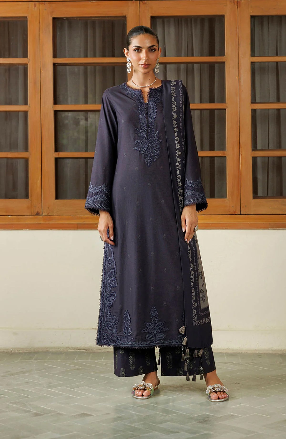 Iznik Pre Fall Embroidered Viscose Linen Unstitched 3 Piece Suit - IPF-30 - IZN26PF - Indigo - Winter Collection