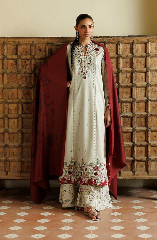 Iznik Pre Fall Embroidered Viscose Linen Unstitched 3 Piece Suit - IPF-28 - IZN26PF - Ash-White - Winter Collection