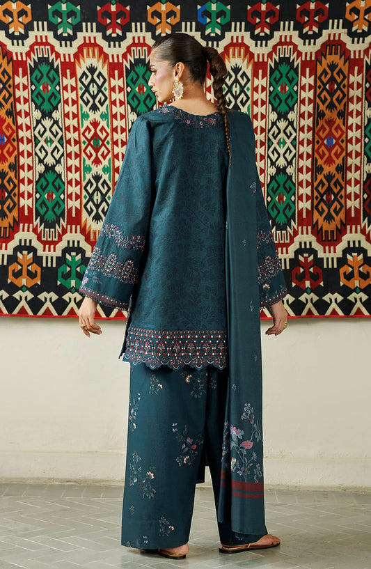 Iznik Pre Fall Embroidered Viscose Linen Unstitched 3 Piece Suit - IPF-21 - IZN26PF - Teal Blue - Winter Collection