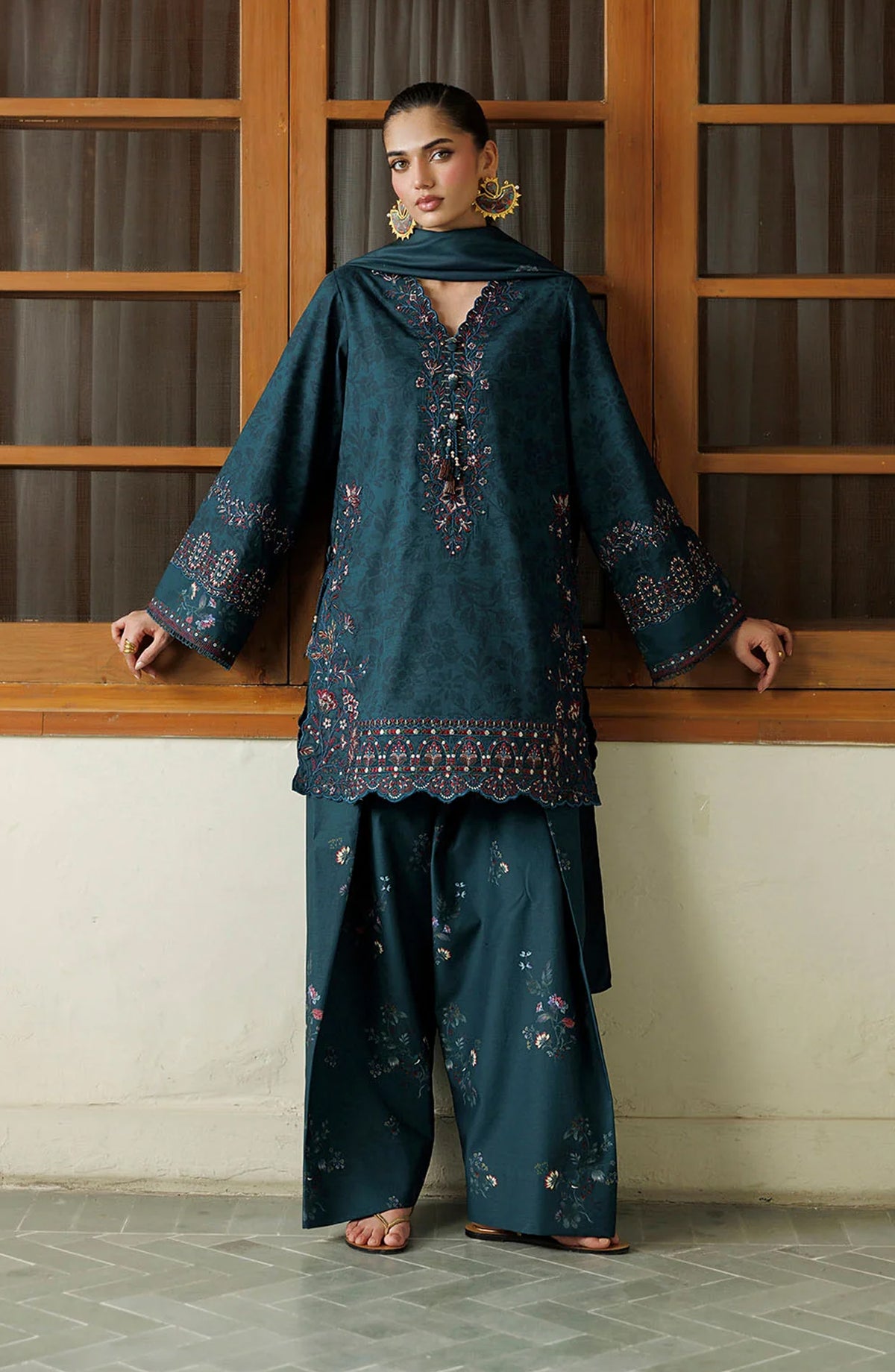 Iznik Pre Fall Embroidered Viscose Linen Unstitched 3 Piece Suit - IPF-21 - IZN26PF - Teal Blue - Winter Collection