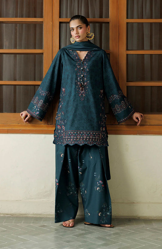 Iznik Pre Fall Embroidered Viscose Linen Unstitched 3 Piece Suit - IPF-21 - IZN26PF - Teal Blue - Winter Collection