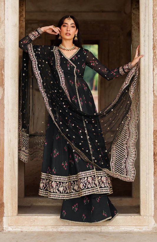 Iznik Embroidered Chiffon Unstitched 3 Piece Suit - UE-550 - IZN25PRF - Black - Formals Collection