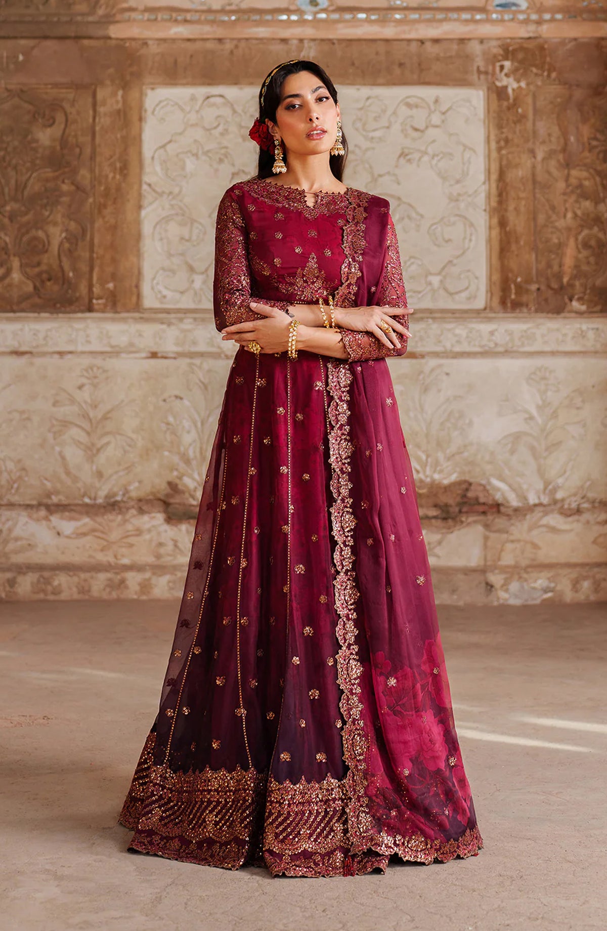 Iznik Embroidered Chiffon Unstitched 3 Piece Suit - UE-554 - IZN25PRF - Red - Formals Collection