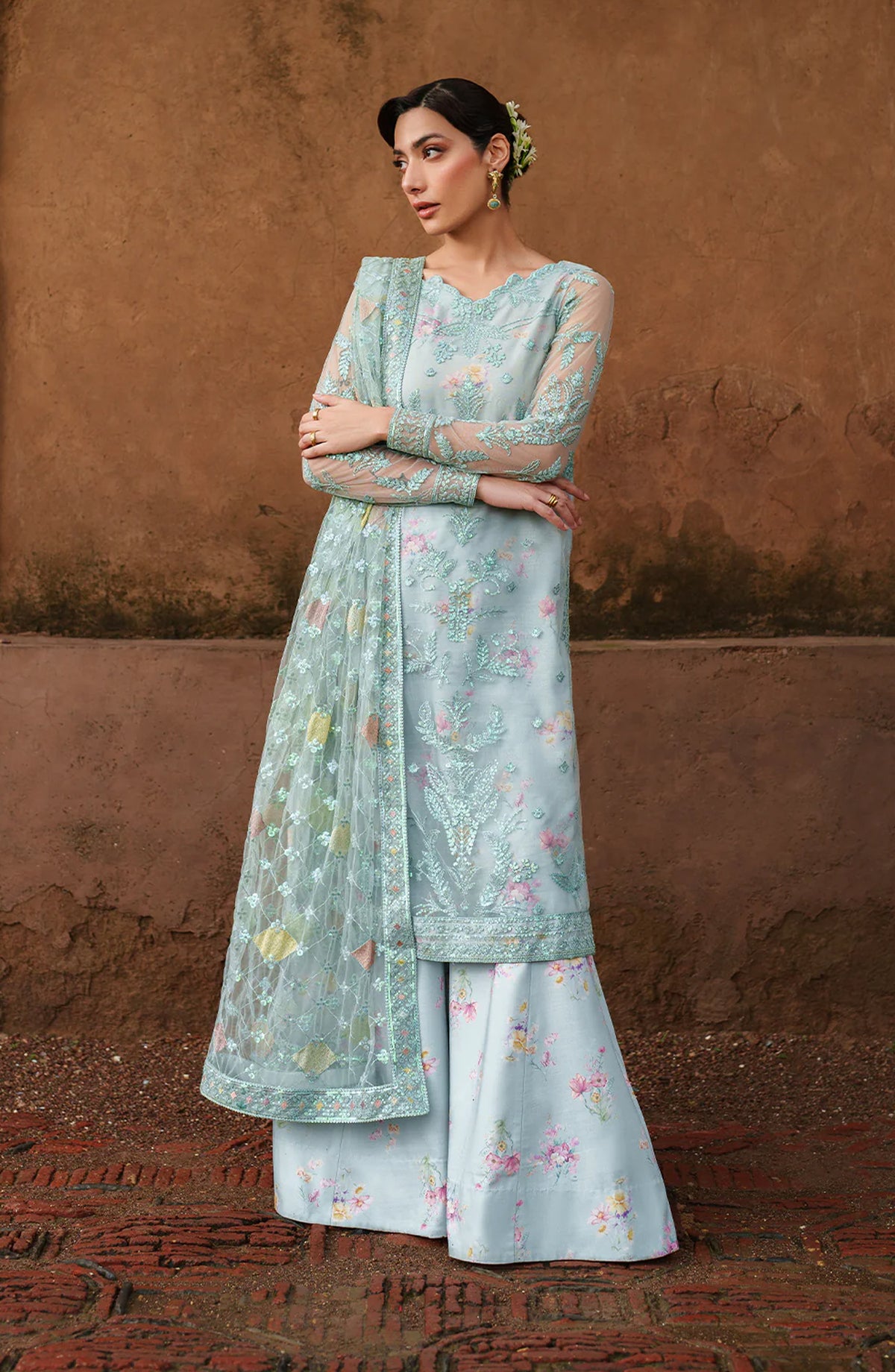 Iznik Embroidered Net Unstitched 3 Piece Suit - UE-535 - IZN25PRF - Blue - Formals Collection