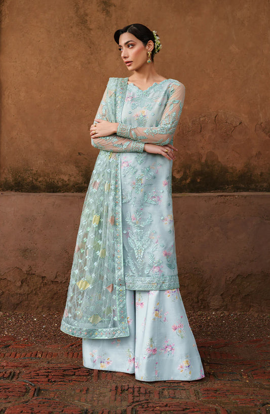 Iznik Embroidered Net Unstitched 3 Piece Suit - UE-535 - IZN25PRF - Blue - Formals Collection