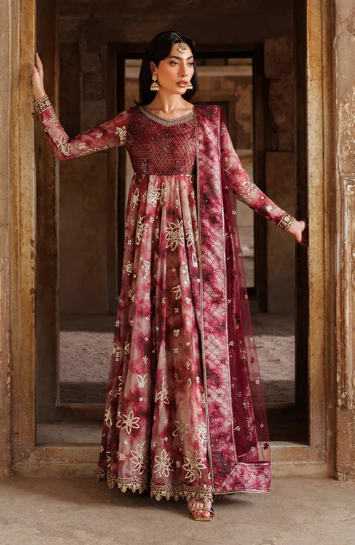 Iznik Embroidered Chiffon Unstitched 3 Piece Suit - UE-533 - IZN25PRF - Red - Formals Collection