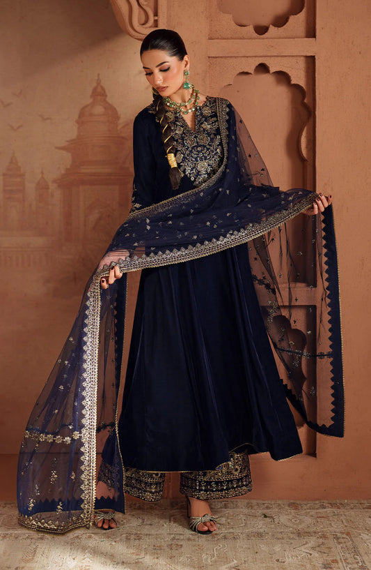 Iznik Raagni Formals Embroidered Velvet Unstitched 3 Piece Suit - IV-66 - IZN25RGN - Blue - Winter Collection