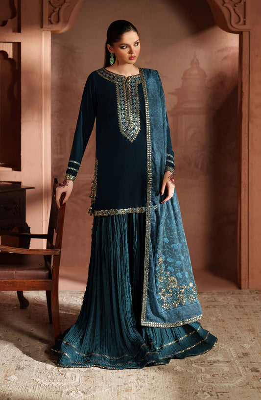 Iznik Raagni Formals Embroidered Velvet Unstitched 3 Piece Suit - IV-64 - IZN25RGN - Blue - Winter Collection