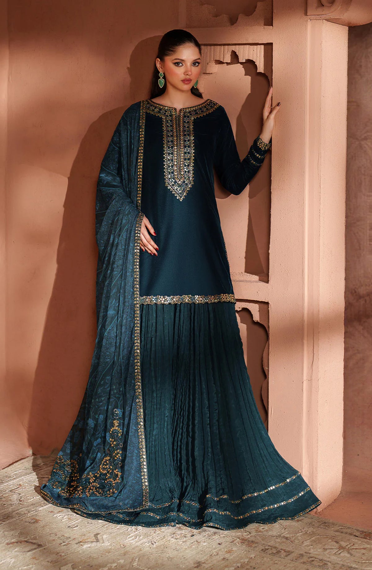 Iznik Raagni Formals Embroidered Velvet Unstitched 3 Piece Suit - IV-64 - IZN25RGN - Blue - Winter Collection
