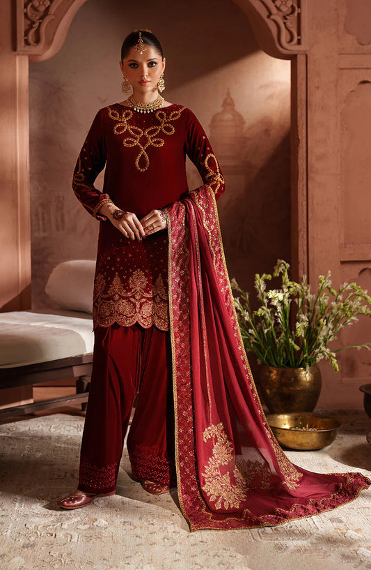 Iznik Raagni Formals Embroidered Velvet Unstitched 3 Piece Suit - IV-58 - IZN25RGN - Maroon - Winter Collection