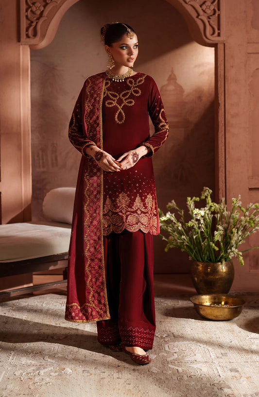 Iznik Raagni Formals Embroidered Velvet Unstitched 3 Piece Suit - IV-58 - IZN25RGN - Maroon - Winter Collection