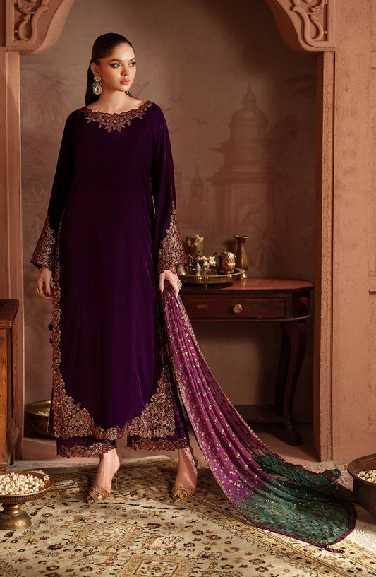 Iznik Raagni Formals Embroidered Velvet Unstitched 3 Piece Suit - IV-57 - IZN25RGN - Purple - Winter Collection