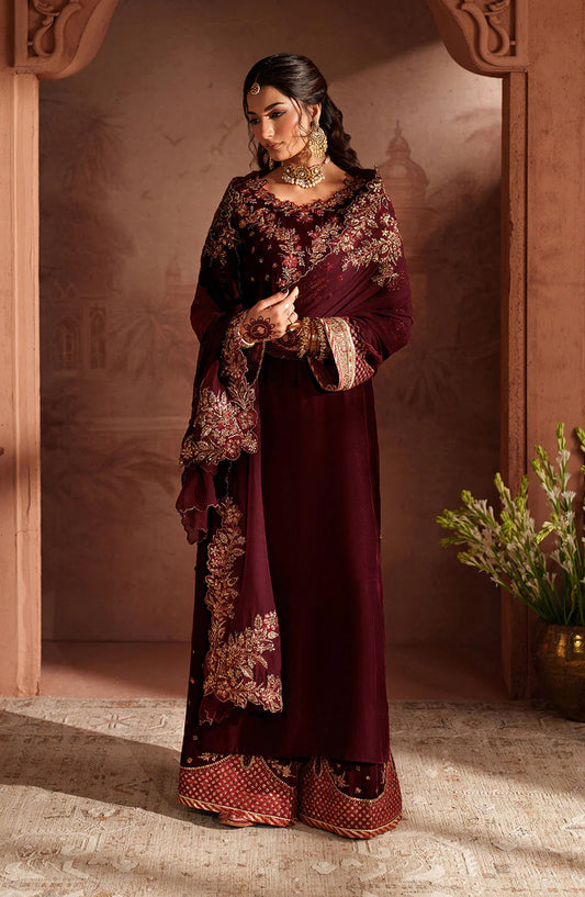 Iznik Raagni Formals Embroidered Velvet Unstitched 3 Piece Suit - IV-55 - IZN25RGN - Maroon - Winter Collection