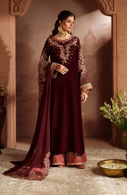 Iznik Raagni Formals Embroidered Velvet Unstitched 3 Piece Suit - IV-55 - IZN25RGN - Maroon - Winter Collection